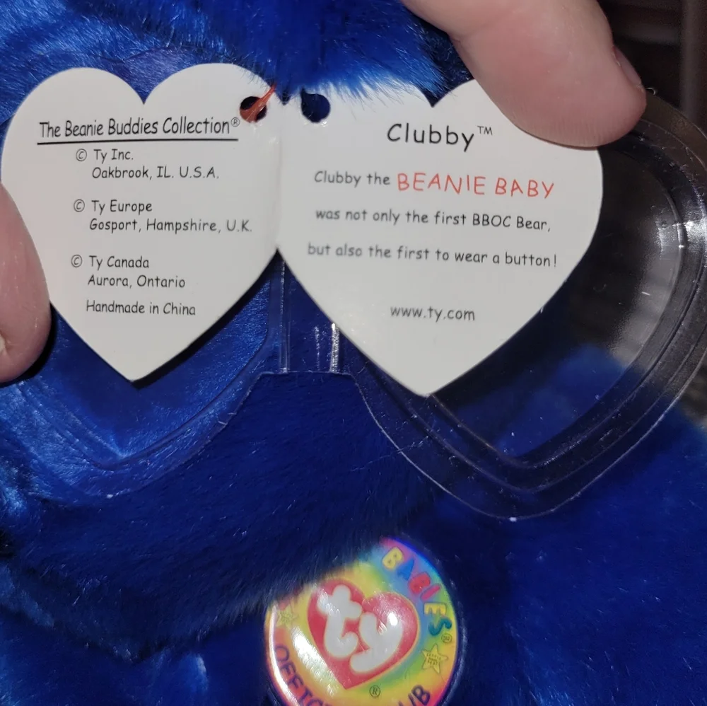 Vintage 1999 Beanie Buddies Clubby Official Club Teddy Bear Blue Plush Lovey 14